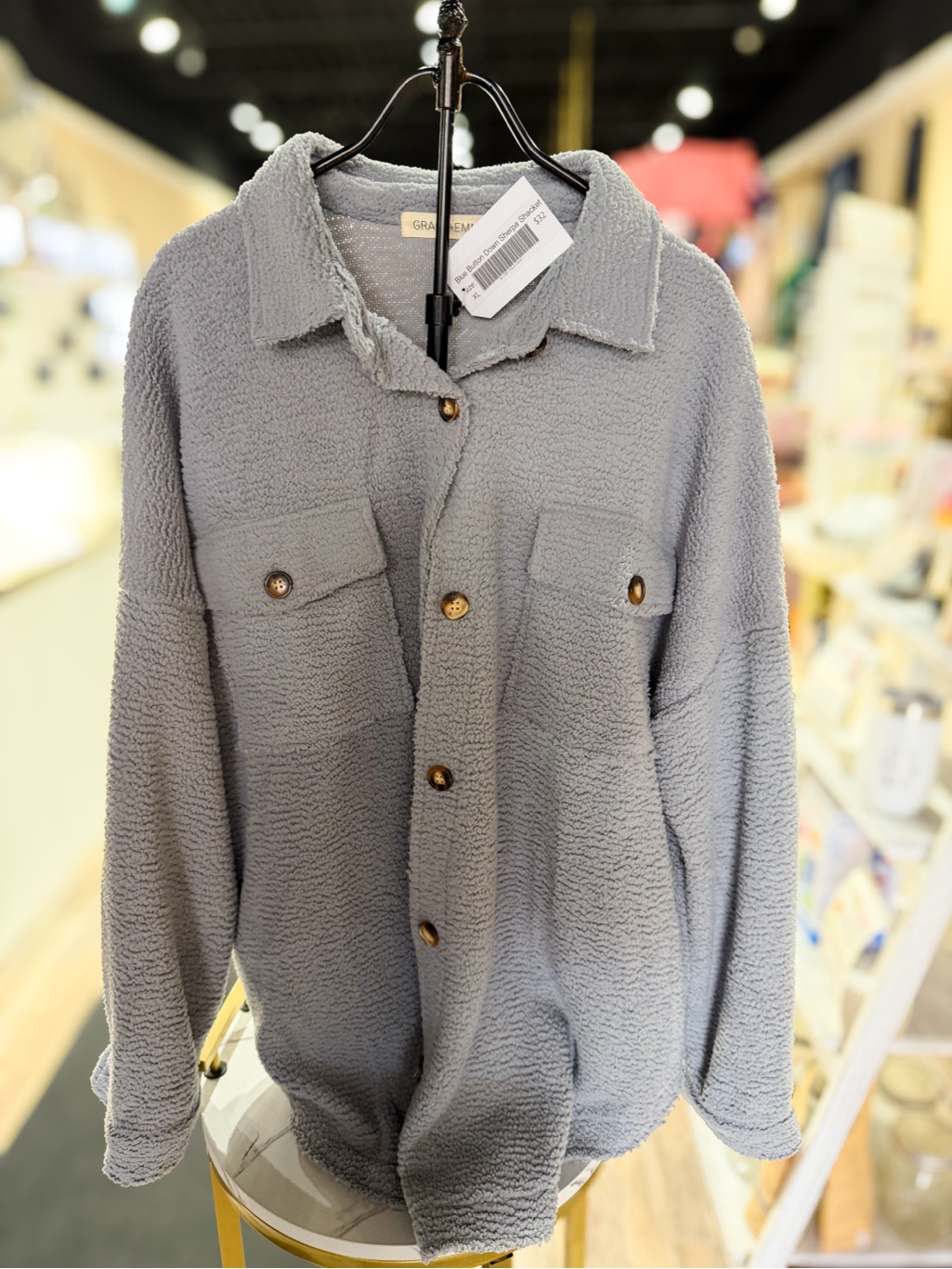 Grace & Emma Blue Button Down Sherpa Shacke